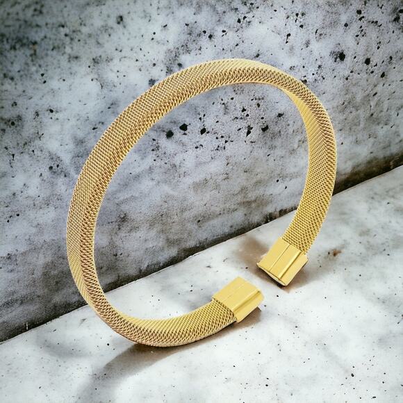 NEW 18K yellow gold mesh open cuff bracelet bangle adjustable jewelry B25A - Picture 1 of 8